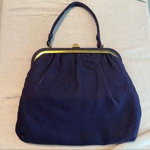 Vintage Large Navy Kisslock Frame Handbag